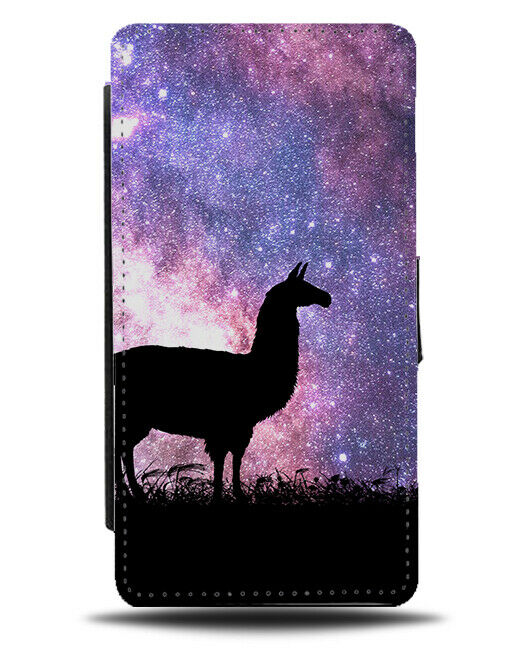 Llama Flip Cover Wallet Phone Case Llama Alpaca Alpacas Space Stars Night i184