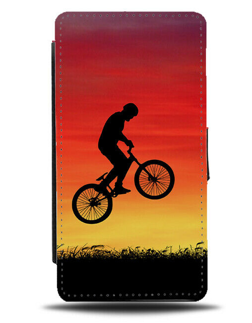 BMX Silhouette Flip Cover Wallet Phone Case Bike Wheels Sunrise Sunset Sun i753