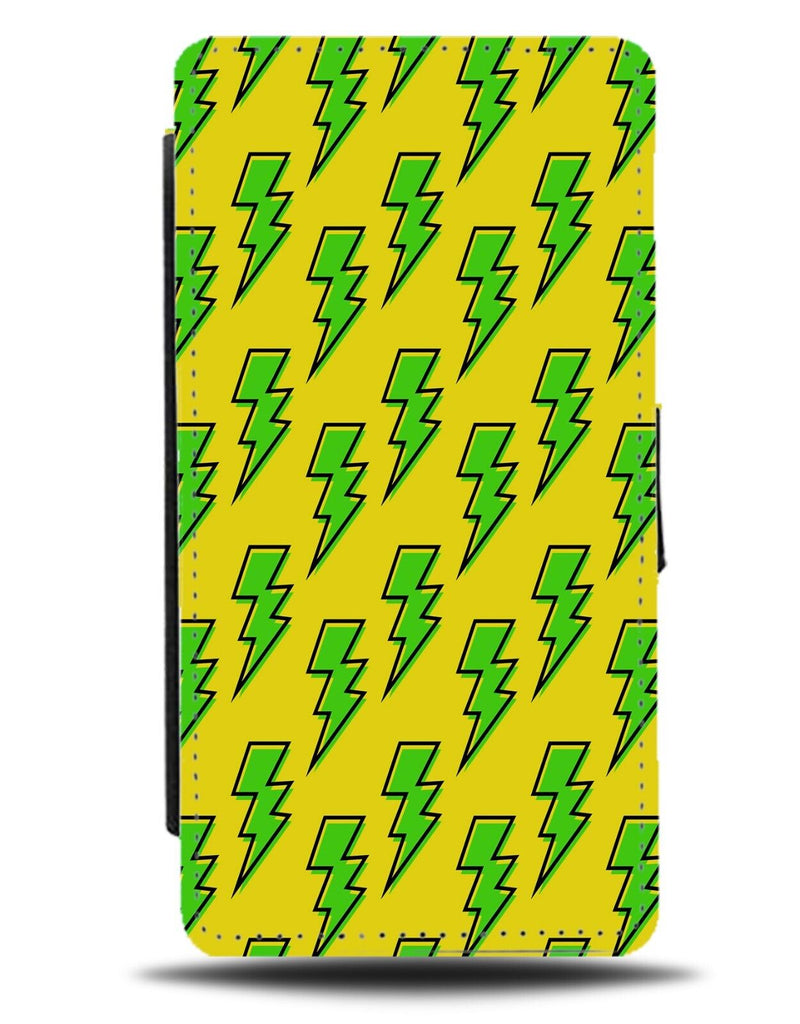Retro Green Lightning Bolts Pattern On Yellow Flip Wallet Case 80s Style CY45