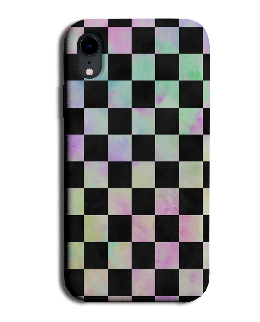 Black Chequered Pastel Design Phone Case Cover Girly Squares Colouring Ches DB60