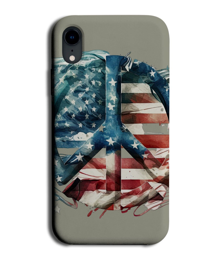 USA Flag Peace Symbol Phone Case Cover Grey Hippy Sign Logo American Planes AY19