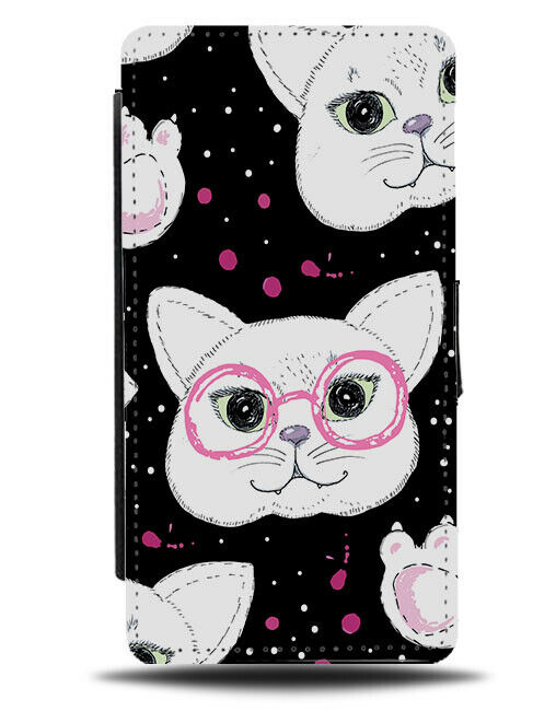 Black And Pink Cats In Glasses Flip Wallet Case Funny Cat Face Gift Present F446