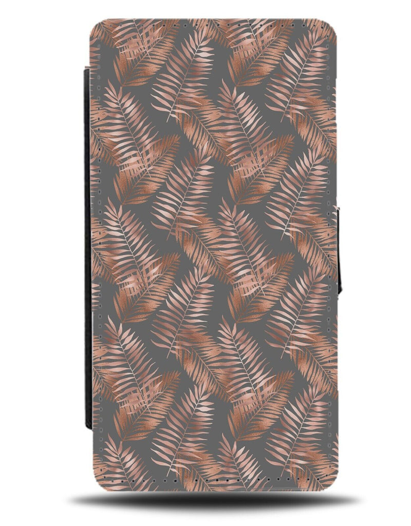 Grey and Rose Gold Flip Wallet Case Leaves Leaf Branches Coloured Style CC86