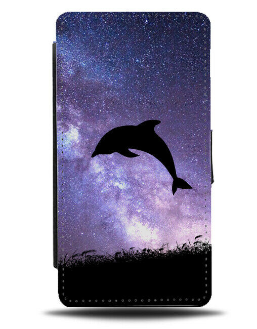 Dolphin Silhouette Flip Cover Wallet Phone Case Dolphins Space Moon i207