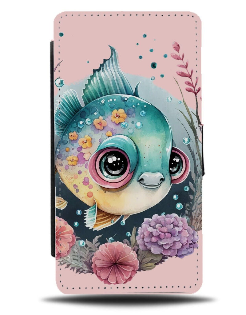 Cartoon Fish Illustration Flip Wallet Case Swimming Kids Children's Fishes BD65