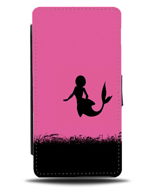Mermaid Silhouette Flip Cover Wallet Phone Case Mermaids Hot Pink Coloured I031