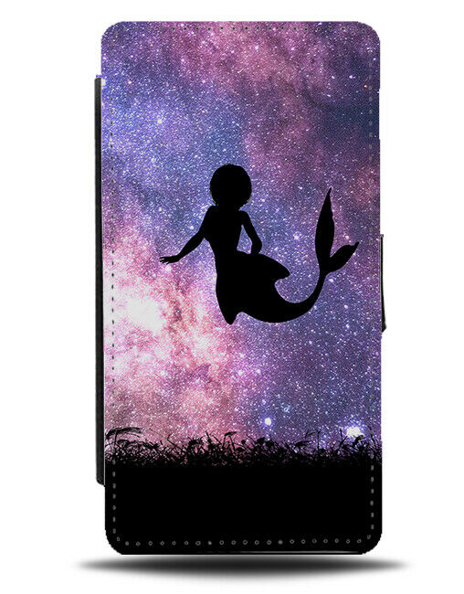 Mermaid Silhouette Flip Cover Wallet Phone Case Mermaids Space Stars Night i186