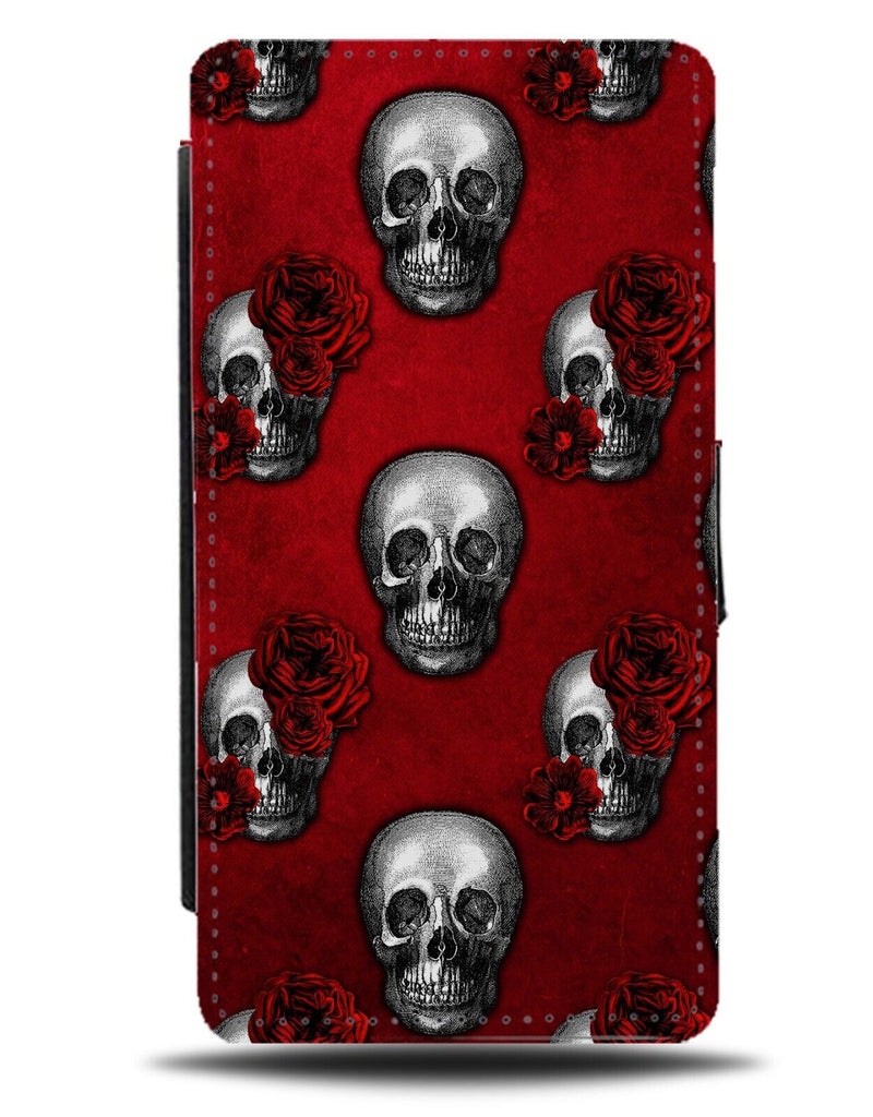 Grunge Roses and Skull Heads Pattern Flip Wallet Case Skeleton Head Face AZ60