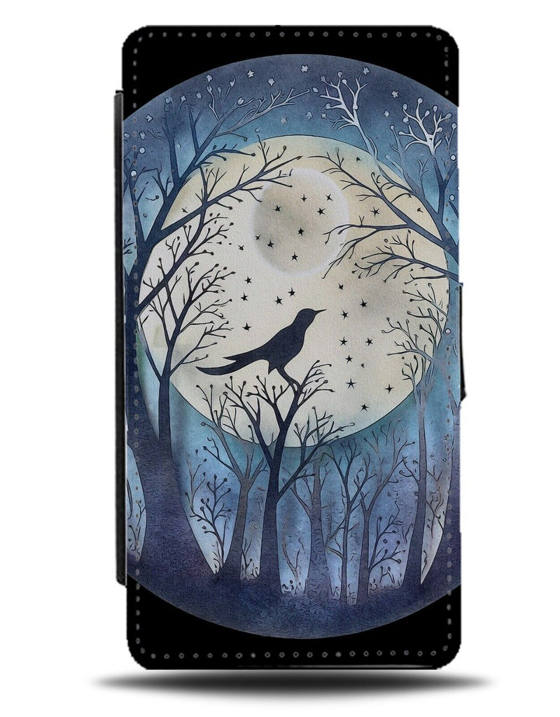 Crow In The Moonlight Silhouette Flip Wallet Case Full Moon Crows Raven CD25