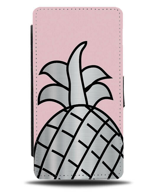 Silver Pineapple Flip Cover Wallet Phone Case Pink Printed Fruit Photo B960