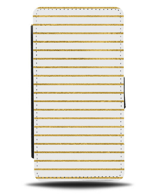 Gold and White Horizontal Striped Flip Wallet Case Stripes Lines Pattern F715