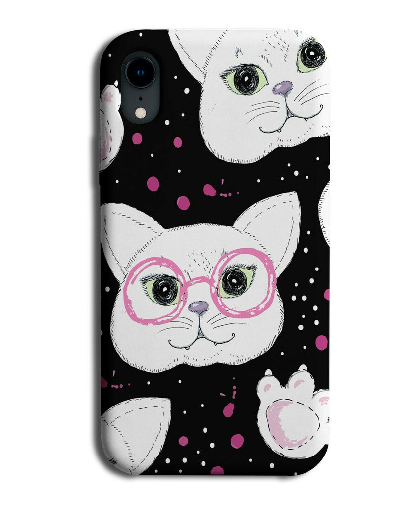 Black And Pink Cats In Glasses Phone Case Cover Funny Cat Face Gift Present F446
