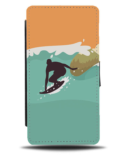 Silhouette Surfing Large Waves Flip Wallet Case Big Wave Surfer Dude Mens K316