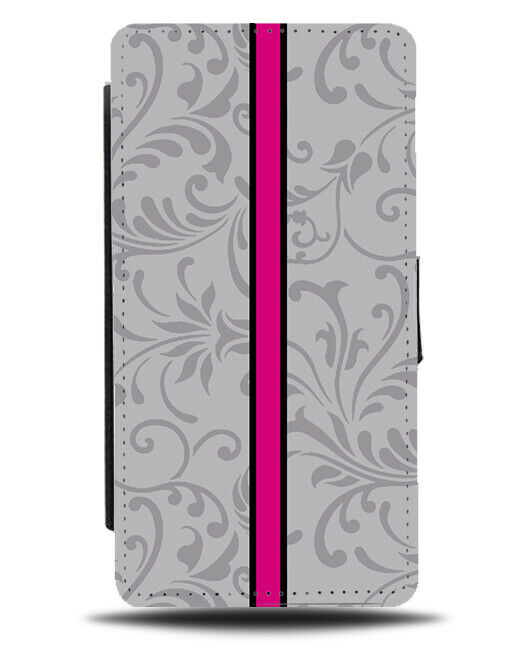 Light Grey Floral Flip Cover Wallet Phone Case Hot Pink Flowery Girly B623