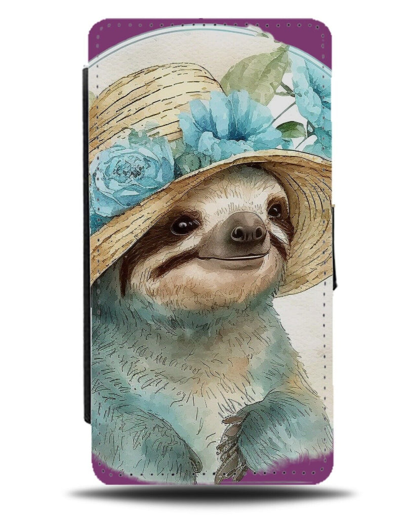Old Lady Sloth Flip Wallet Case Sloths Hat Face Woman Large Wedding Vintage AC44