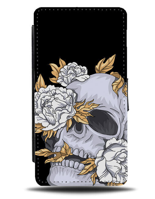 Skull With Flower Crown Flip Wallet Case Headband Grunge Gothic Goth Roses N526