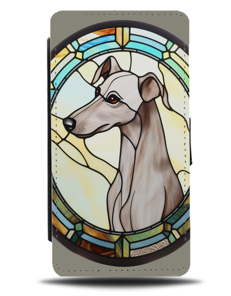 Greyhound Stained Glass Window Design Flip Wallet Case Grey Hound Face Dog DH48