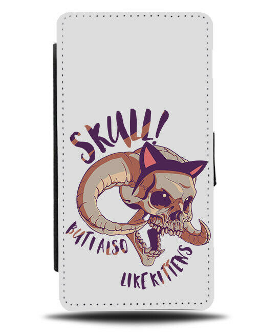 Skull With Horns Flip Wallet Phone Case Devil Funny Animal Skeleton Weird E271