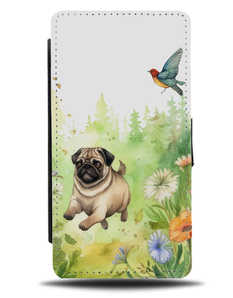 Pug Running In The Meadow Flip Wallet Case Happy Pugs Fields Funny Run Dog CU87