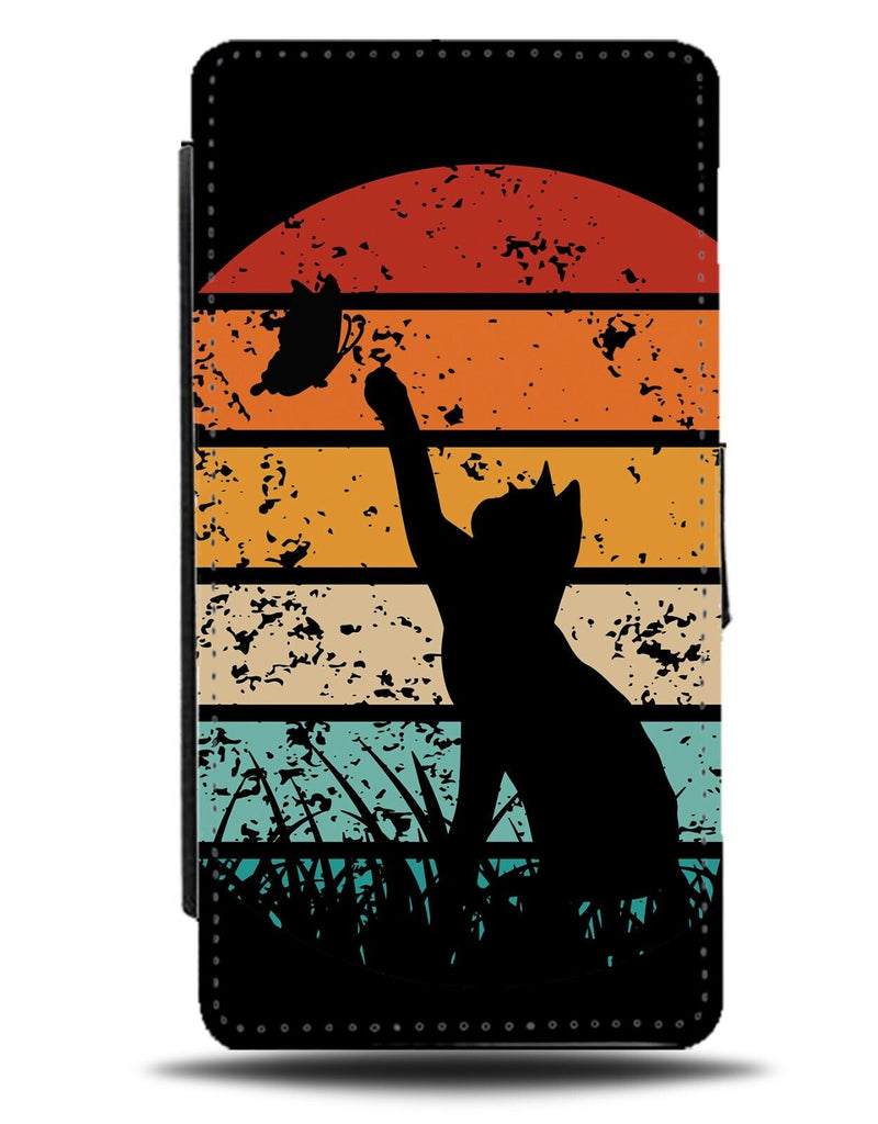 Cat Playing With Butterfly Silhouette Flip Wallet Case Cats Shadow Retro CA51