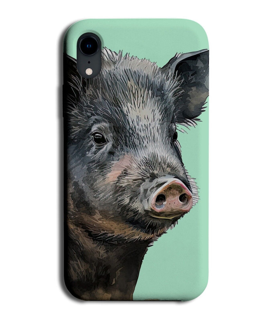 Black Pig Phone Case Cover Pigs Island Face Coloured Farm Watercolour Piggy BX69