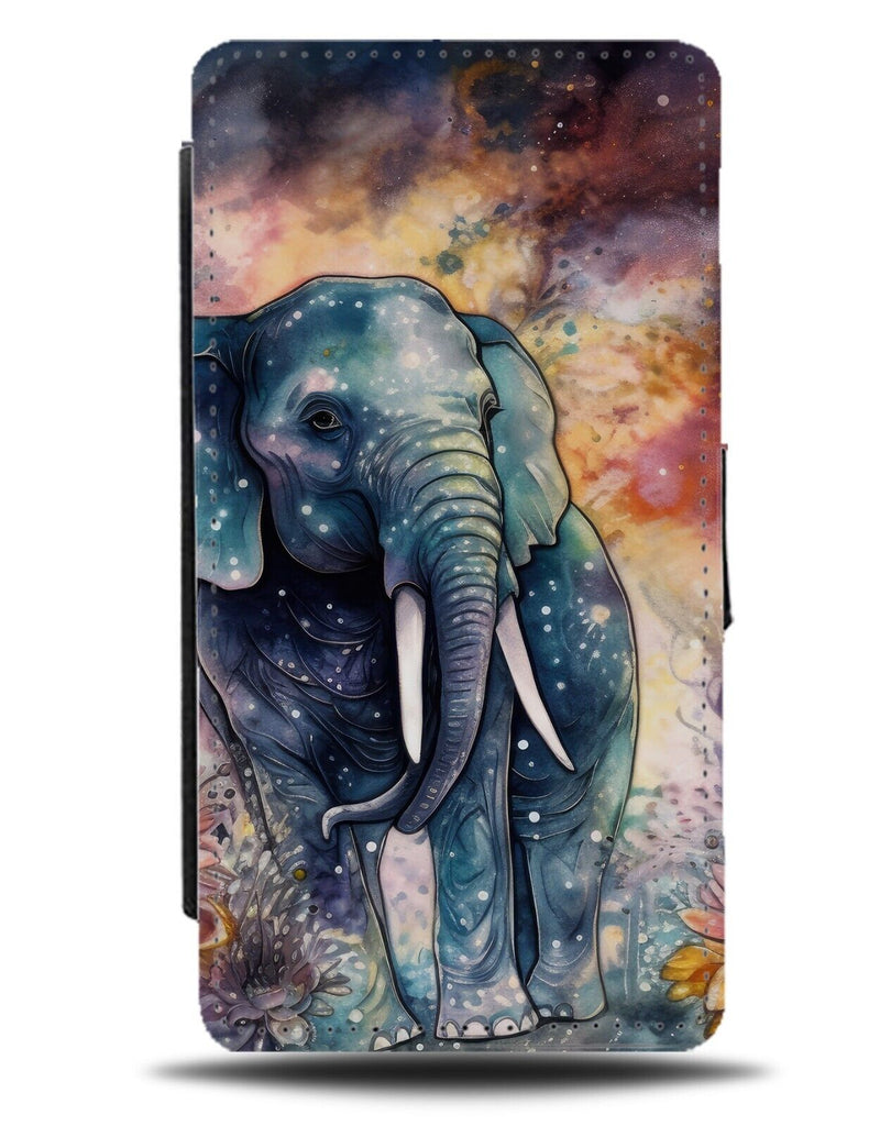 Magical Elephant Painting Flip Wallet Case Elephants Stars Watercolor Afric BE41
