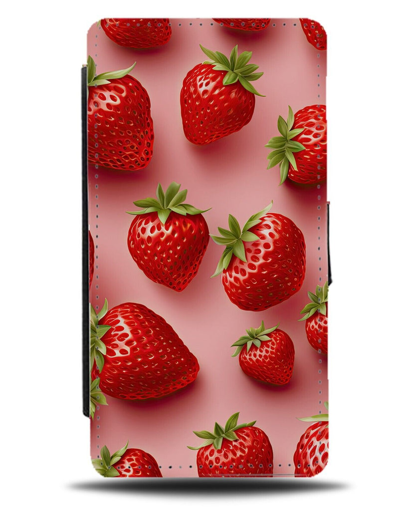 Realistic Strawberry Design Flip Wallet Case Strawberries Berries Red Fruit BX39