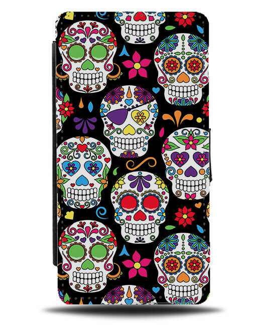 Multicoloured Sugar Skulls Flip Wallet Case Traditional Mexican Floral G593