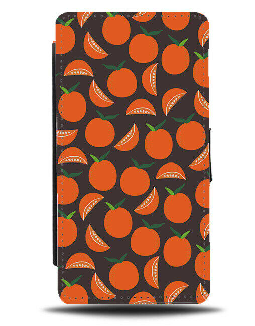 Black and Orange Fruit Pattern Flip Wallet Case Oranges Retro Style 60s F074