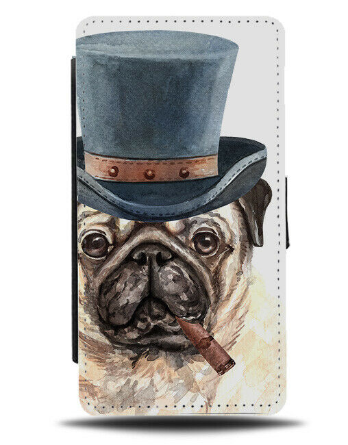 Gentleman Pug Flip Wallet Case Funny Tophat Top Hat Gift Costume K736