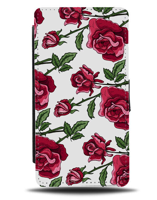 Red Roses Patterning Flip Wallet Case Romance Romantic Petals Artistic E586