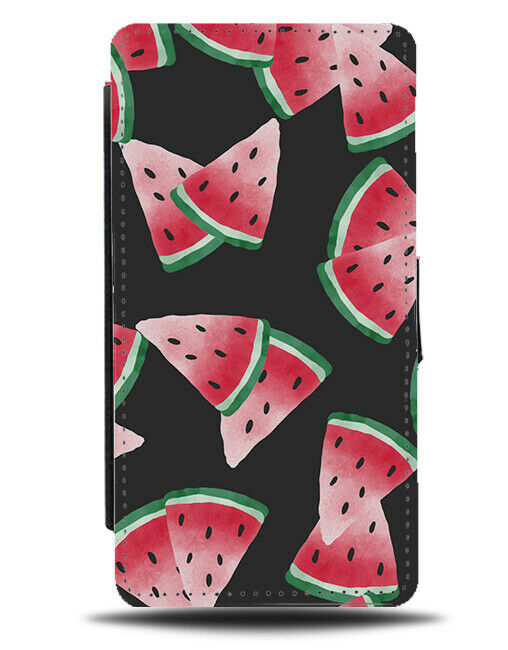 Watermelon Pattern Painting Flip Wallet Case Fruit Art Artwork Pink Shades E773