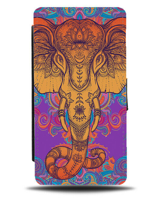 Colourful Tribal Indian Elephant Flip Wallet Case India Face Drawing Trunk H238
