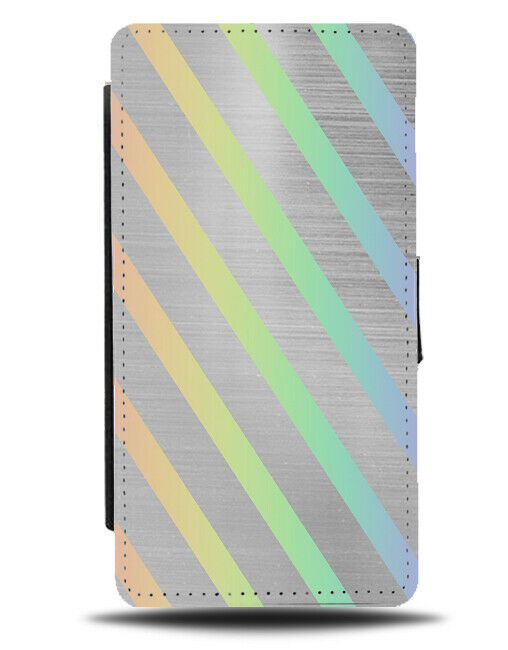Silver & Rainbow Striped Flip Cover Wallet Phone Case Pattern Colourful And i829