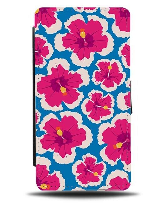 Pink and Blue Hawaiian Tulip Flip Wallet Case Hawaii Flowers Floral Retro F537
