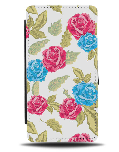 Red Roses Flowers Flip Wallet Case Flower Floral Blue Coloured Colour K856