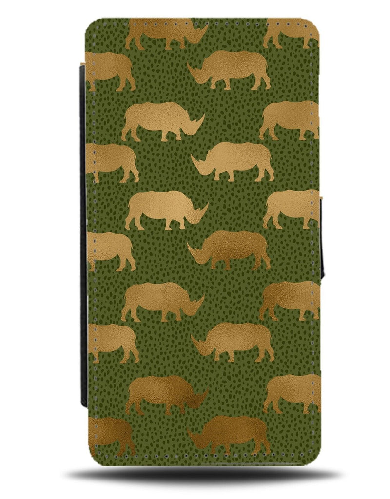 Gold and Green Rhinos Flip Wallet Case Rhino Shapes Shape Golden Africa AC29