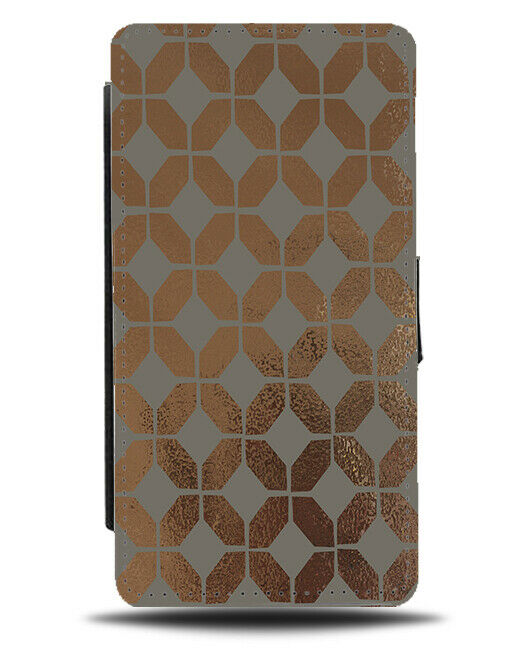Gold Symmetrical Patterned Flip Wallet Case Design Shapes Golden Colouring F876