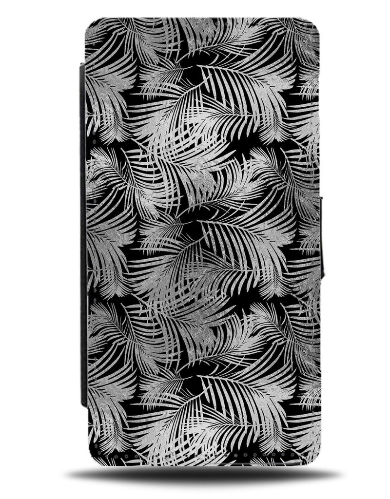 Black and Silver Palm Tree Jungle Leaves Flip Wallet Case Leaf Fern Ferns CN83