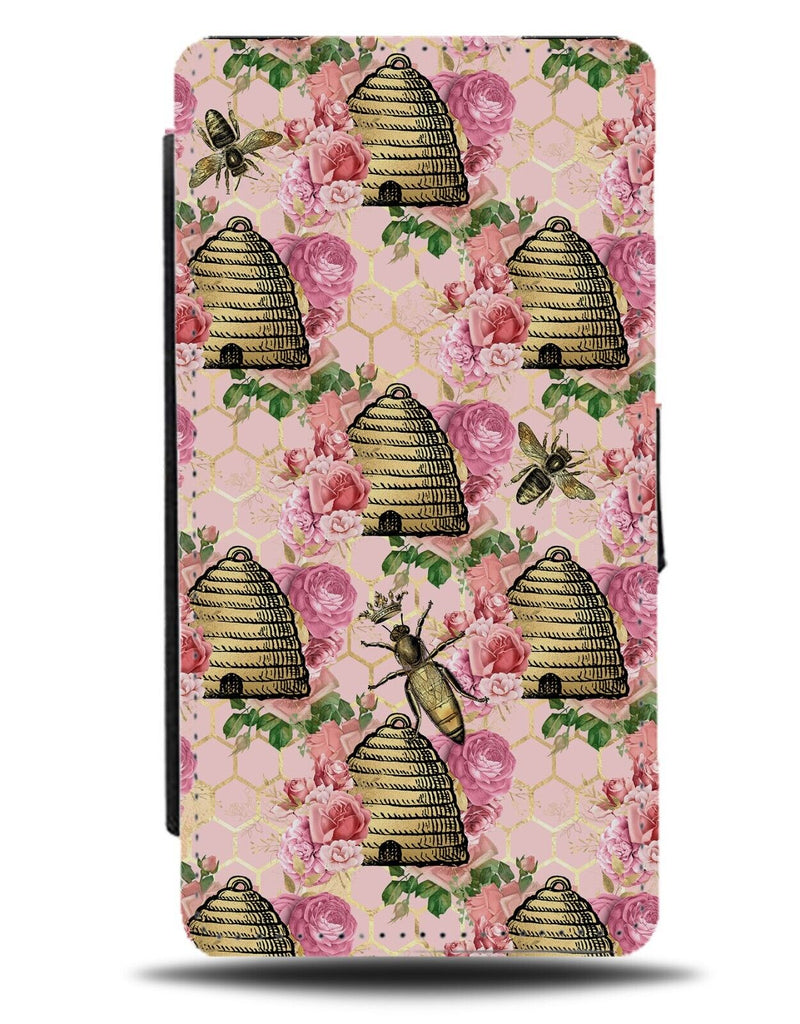 Beehive Pattern Flip Wallet Case Beehives Bee Hive Hives Pink Wasps Floral AJ06