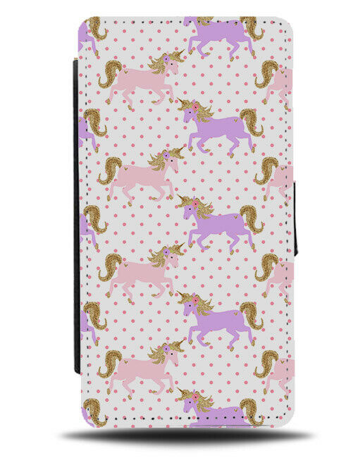 Pink and Purple Unicorn Flip Wallet Case Unicorns Cartoon Girls Polka Dot F740