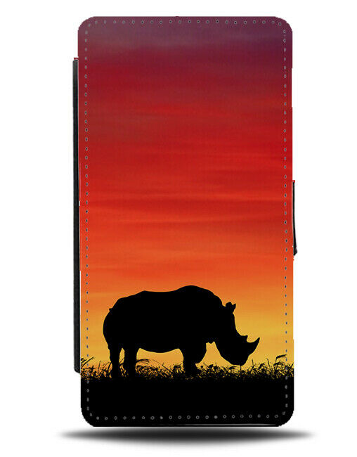 Rhino Silhouette Flip Cover Wallet Phone Case Rhinos Sunset Sunrise i254