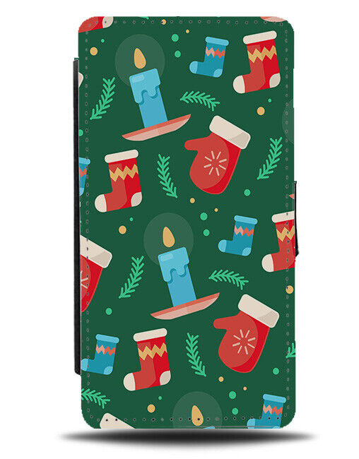 Christmas Mittens Flip Wallet Case Mitten Glove Gloves Xmas Winter Green N702