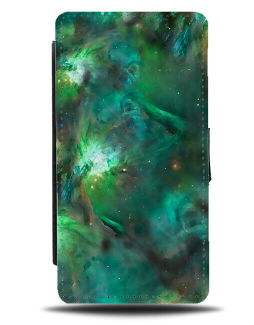 Green Space Flip Wallet Case Stars Sky Coloured Dark Turquoise Glow Print G365