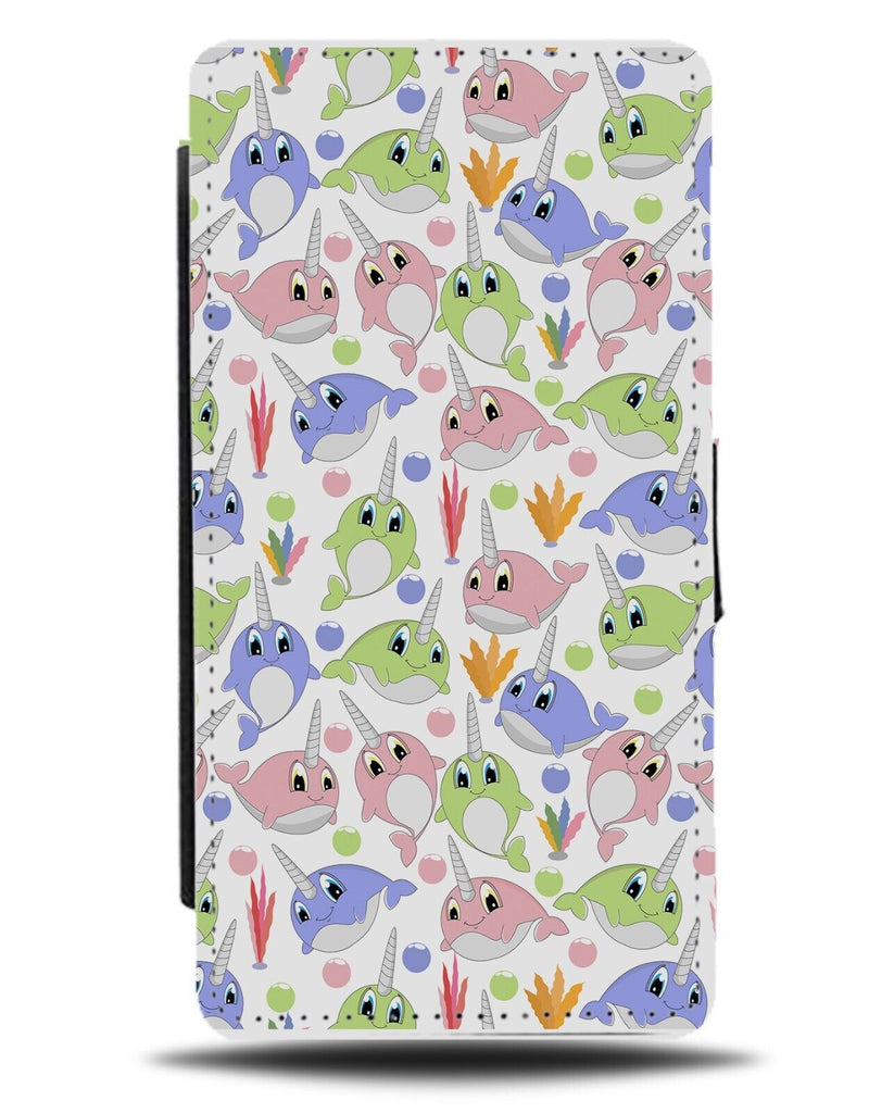 Colourful Narwhal Flip Wallet Case Narwhals Sea Animal Cartoon Dolphin Kids DB40