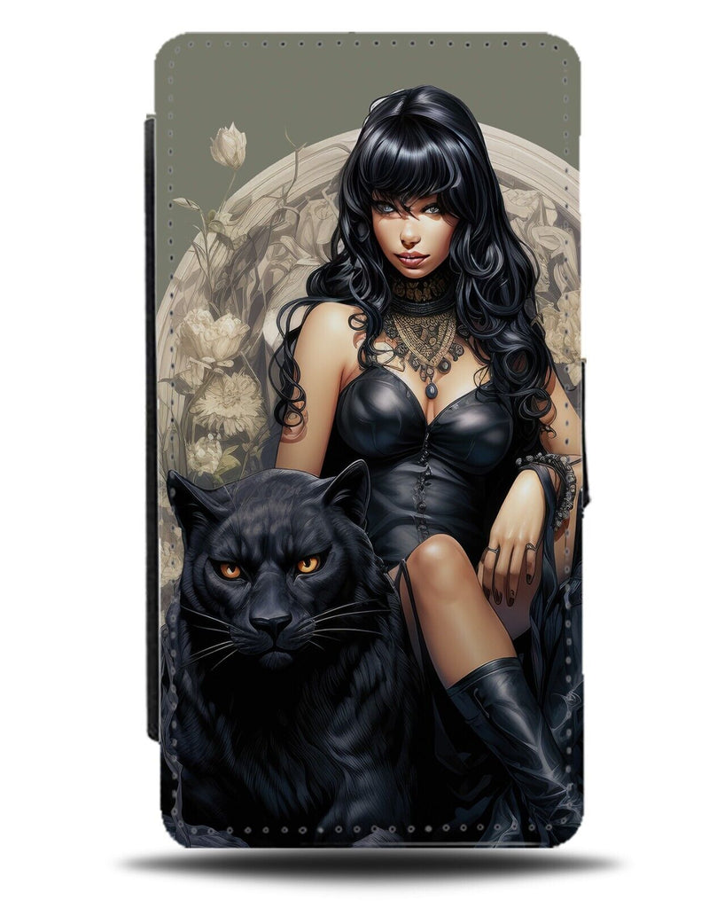 Goth Princess Flip Wallet Case Black Panther Leopard Girl Girls Powerful CE85