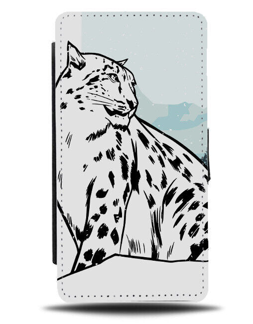 White Snow Leopard Cartoon Flip Wallet Case Leopards Outline Artic Winter J688