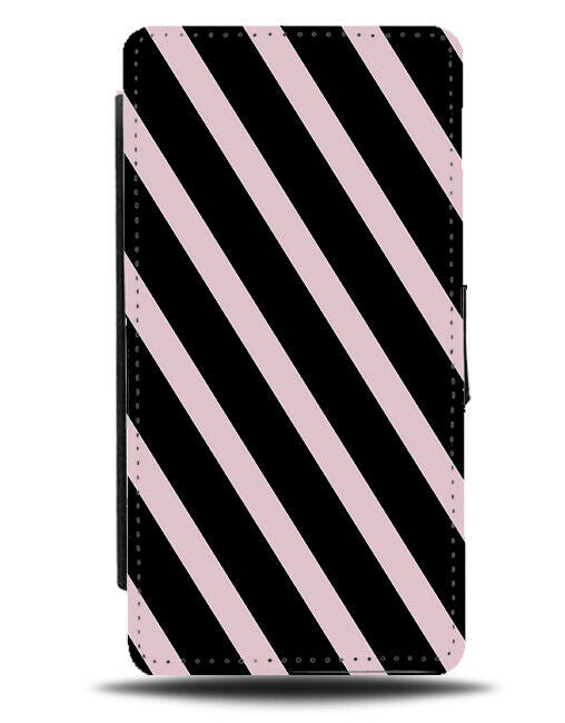 Black and Baby Pink Stripe Pattern Flip Cover Wallet Phone Case Stripes I895