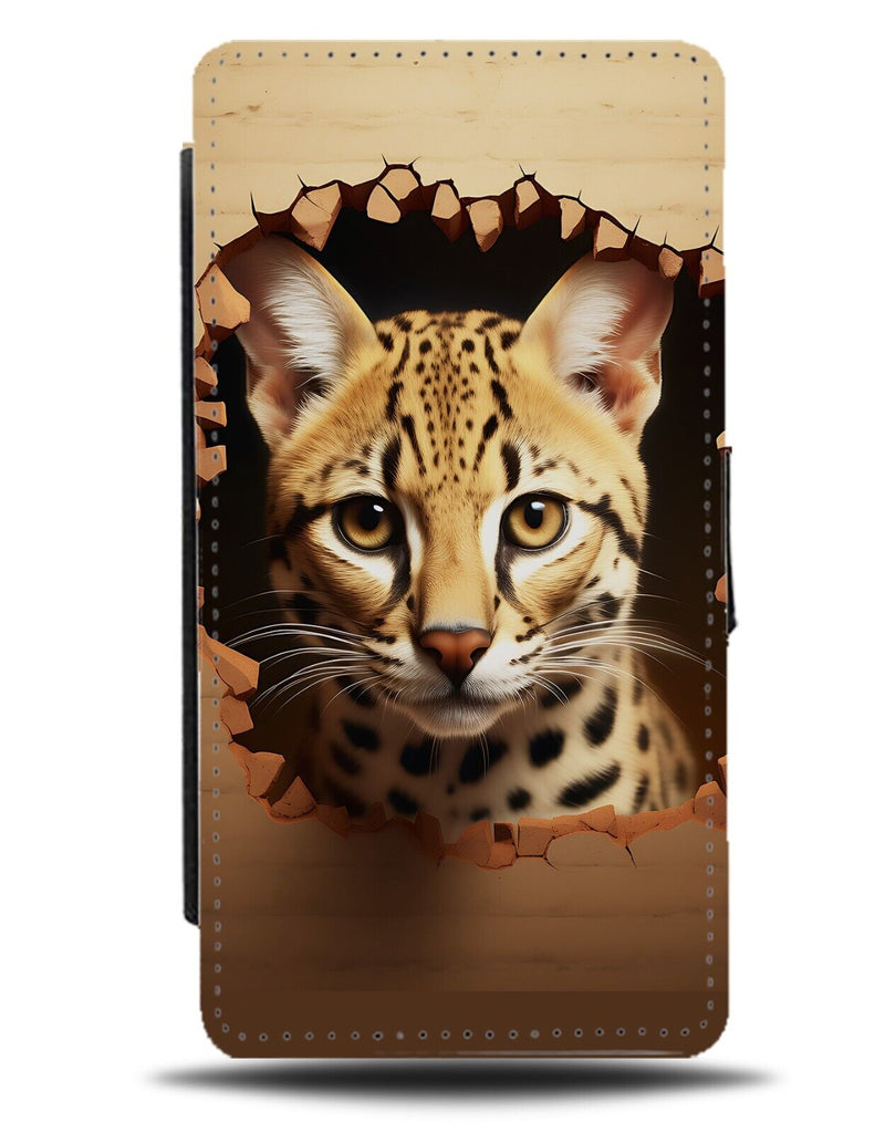 Funny Ocelot Cat Through Wall Design Flip Wallet Case Ocelots Cats Fishing CV74