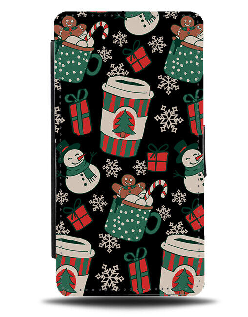 Christmas Coffee Flip Wallet Case Coffees Cup Cups Mocha Latte Gift Mug N833